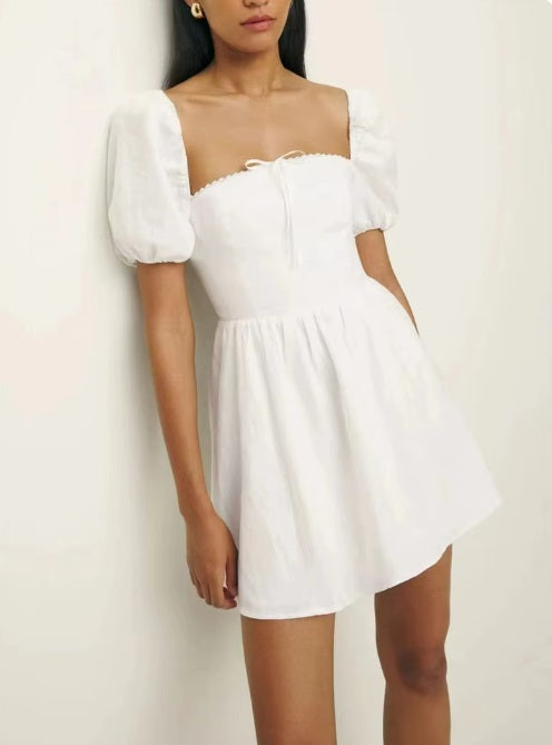 Gabrielle Puff Sleeve Linen Dress